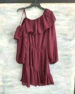 PARKER "Clarisse" One-Shoulder Blouson Stufensaum Kleid, M - Elixierrot - $ 348 - Bild 1 von 10