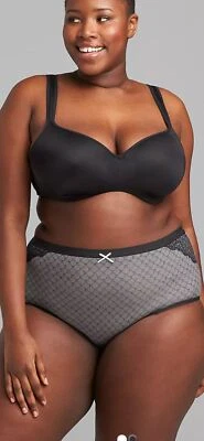 Cacique No Show Full Brief Panty With Lace 30/32 Black Gray Mesh Dot - Image 1 of 2