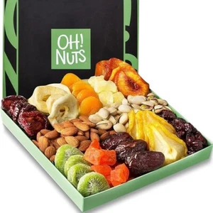 1 lb 8.5x8.5 Oh Dried Fruit & Nuts Gift Basket Assorted Holiday Snack treat Box - Picture 1 of 7