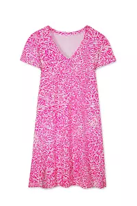 Women's Dress - Neon Pink Printed Dress - T-shirt Dress - Medium - Jersey Cotton - Picture 1 of 3