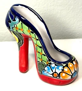 Talavera High Heel Mexican Hand Painted Pottery Ceramic Shoe Planter/ Glasses Ho - Picture 1 of 5