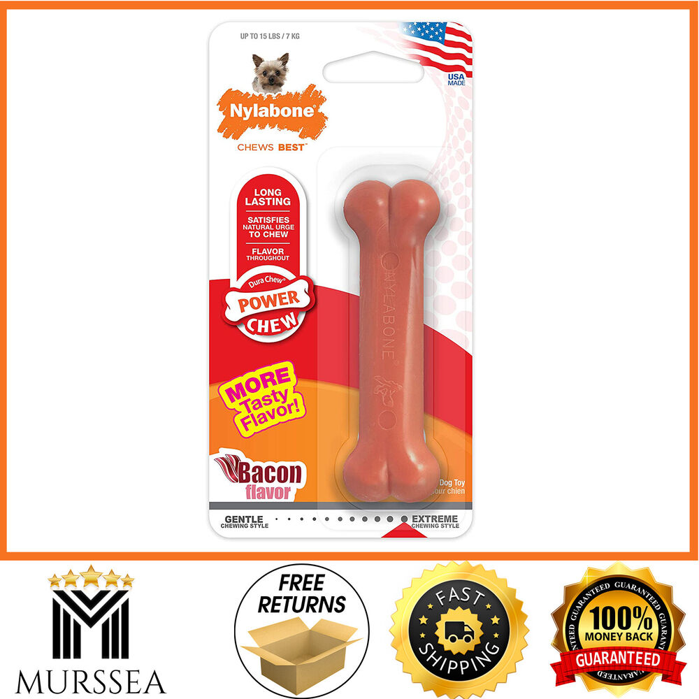 Nylabone Flavored Durable Dog Bones for Aggressive Chewers Tough Chew Toy Bacon