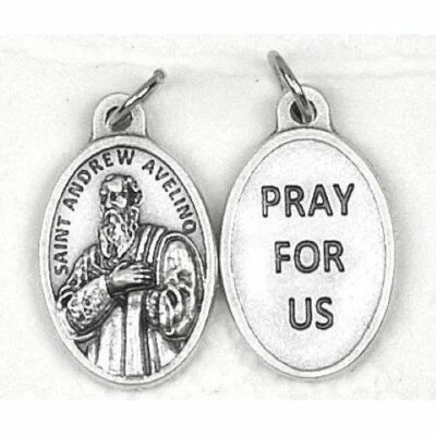 Saint St. Andrew Avellino / Pray for Us - Silver tone Die Cast 1 inch Medal  - Image 1 of 4