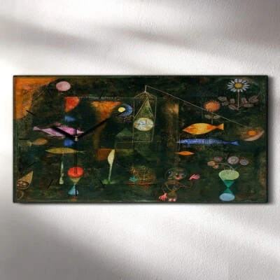 Wandbild Leinwand Bilder mit Uhr Geräuschlos Kunstdruck 60x30 Fisch Magie - Bild 1 von 4