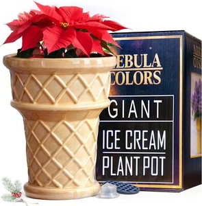 Fun Giant Ice Cream Cone Planter Ceramic 12in Indoor Outdoor Vase Plant Lovers - Picture 1 of 6