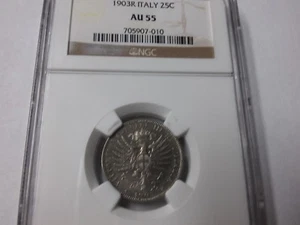 Rare 1903 Italy 25 Cent. NGC AU 55 - Picture 1 of 2