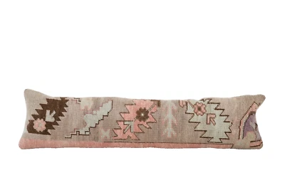 Muted Carpet Rug Bedding Pillow, Faded Ethnic Turkish Long Yastik Pillow - Image 1 of 4