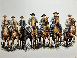 Abstraktes Cowboys Gemälde auf Leinwand Original Wild West Ölgemälde 48x64" - Bild 1 von 10