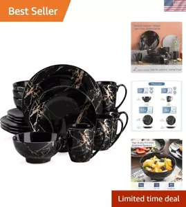 Elegant 16-Piece Black and Gold Dinnerware Set - Perfect for Dining & Gifts - Picture 1 of 13
