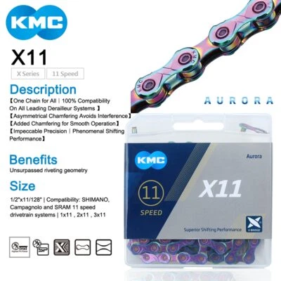 KMC 10/11/12 Speed X10 X11 X12 Aurora Bicycle MTB Road Bike Chain For Shimano - Image 1 of 4