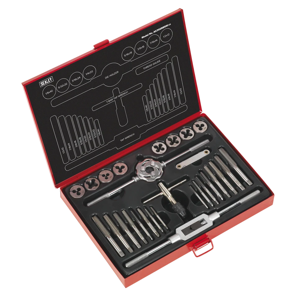 Conjunto de torneiras e matrizes 28 peças matrizes divididas Imperial BSW - Sealey AK3028BSW novo - Imagem 1 de 1