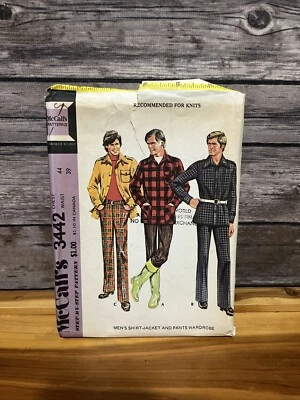 70s McCalls Sew Pattern 3442 Mens Shirt-Jacket & Pants Chest 44 W 39 UNCUT - Image 1 of 4