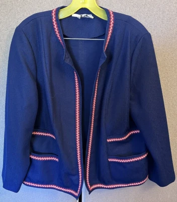 Abrigo Blazer Azul Tweedy Poli Tejido Secretaria Abierto Chaqueta M/L De Colección Foto 1 de 4