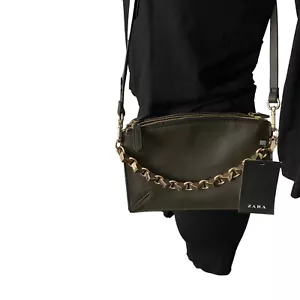 ZARA Crossbody Tricolors Shoulder Bag Green Black Brown Purse Casual Modern - Picture 1 of 8