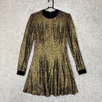 Rachel Roy Gold Sequin Dress Womens 4 Long Sleeve Exposed Zipper Holiday Glam - Image 1 of 4