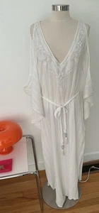 CALYPSO ST. BARTH Embroidered White beaded Crinkle Cotton maxi Kaftan size L - Picture 1 of 23