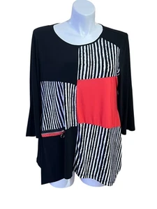 Ali Miles Damen 1X Tunika Bluse schwarz weiß rot Reißverschluss Tasche Colorblock - Bild 1 von 8