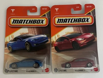 Tesla Model 3 2025 Matchbox Die Cast Red and Blue Collectors #04/125 NEW - Image 1 of 4
