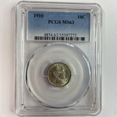 1910 Barber Dime 10c PCGS MS63 Sharp Strike Nice Luster Bright White - Image 1 of 4
