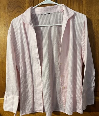 Vintage Pink Striped Blouse Size Medium Y2K Sheer - Image 1 of 4