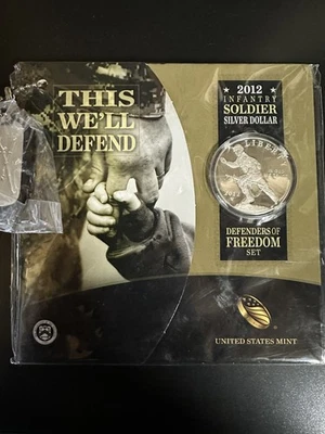 2012 US Mint Proof Silver Dollar Infantry Soldier Defenders of Freedom - Image 1 of 3