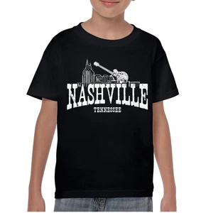 Nashville Tennessee Youth T-shirt Skyline Guitar Music City Shirt Kids - Picture 1 of 43