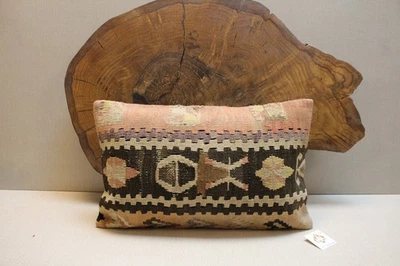 Vintage Kilim Pillow Cover 12x24" Handwoven Turkish Wool Tribal Cushion - Image 1 of 4