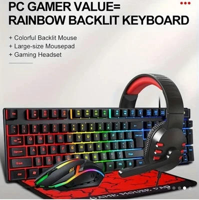 T WOLF TF 800 4-in-1 Kabelgebundenes mit Tastatur, Headset, Maus LED-Beleuchtung - Bild 1 von 4