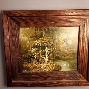 VTG Oil on Canvas Woodland Pheasant Taking Flight signed Ferdinand 14"x12" - Picture 1 of 4