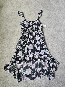 No Boundaries Hi Low Kleid schwarz rosa Blumen transparent Rüschen asymmetrisch XL 15-17 - Bild 1 von 10