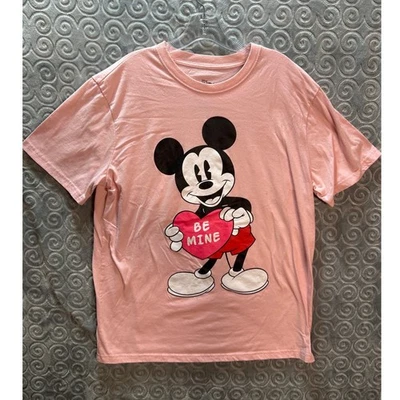 Disney Mickey Mouse Pink Graphic T Shirt XL Valentines Day Be Mine Heart Shirt - Image 1 of 4