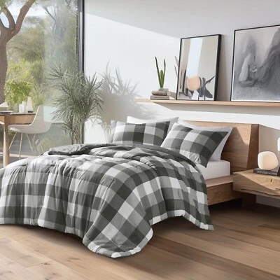 Juego de edredón doble reversible Queen Full King a cuadros de 3 piezas nuevo para todas las estaciones Foto 1 de 4
