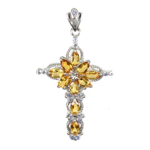 925 Sterling Silver Pendant Marquise Citrine Tanzanite Cross Gemstone Jewelry - Picture 1 of 9