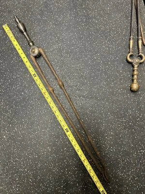 Fine Antique American  18th Century Wrought Iron & brass Fireplace Tongs Urn - Image 1 of 4