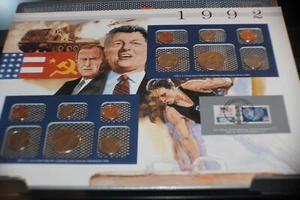1992 P/D 10 Coins Uncirculated Mint Set Postal Commemorative Society Coins/Stamp - Picture 1 of 12
