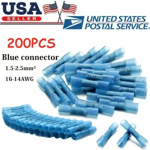 200Pcs Waterproof Blue Heat Shrink Butt Wire Connectors Crimp Terminals 16-14AWG - Picture 1 of 9