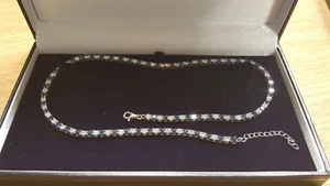 Platinum finish ladies created diamonds Tennis Necklace  16inch unique sapphire  - Picture 1 of 10