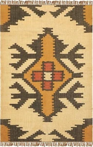 Natural Wool Jute Rug 8x11 Kilim Rug - Eco-Friendly Large Area Rug Beige Black - Picture 1 of 48