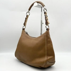 Prada Hobo Shoulder bag Handbag Triangle logo Brown Leather Y2K 113 Authentic - Picture 1 of 24