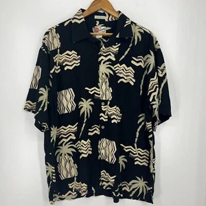 Hilo Hattie Hawaiian Shirt Men's XL Black Tropical Beach Print Button Collared - Picture 1 of 9