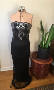 Y2K Millennium NYE Jessica McClintock Gunne Sax Dress Silver & Black Lace Sz 5 - Picture 1 of 10