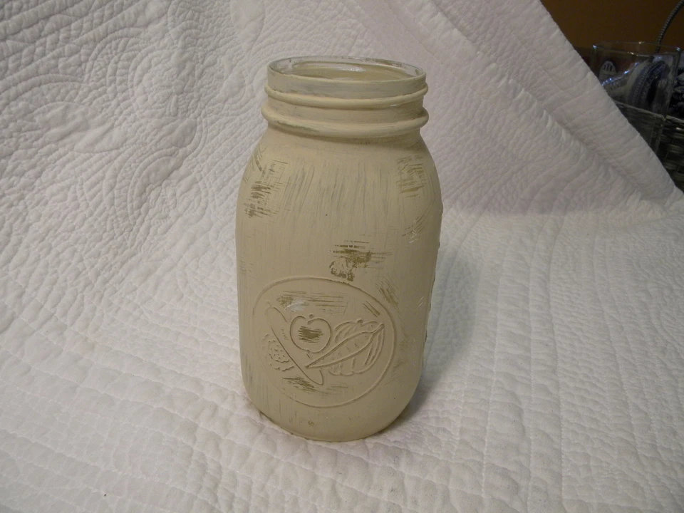 Rustic Distressed Beige Chalk Paint 16oz Glass Ball Mason Jars - Image 1 of 1