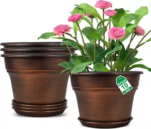 10 Inch Planters Plant Pots Indoor Outdoor, 4 Pack Plastic Flower Pot for Indoor - Picture 1 of 12