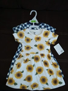 Hudson Baby 2 Dresses. Sunflower Dress And Blue Checkered Plaid Dress Size 6-9 M - Picture 1 of 5