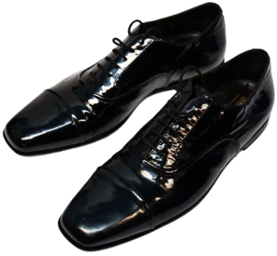 Zapatos de cuero de becerro de vidrio negro para hombre CESARE PACIOTTI UE 39,5 - ( $520 nuevos) Foto 1 de 4