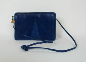 VTG 1960s 70s LIZ CLAIBORNE BLUE LEATHER SHOULDER BAG 8 3/4" x 5 7/8" - Picture 1 of 12
