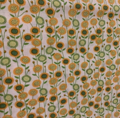 Sunflowers & Bud Print Fabric Remnant From Timeless Treasures Orange Green White - Image 1 of 4