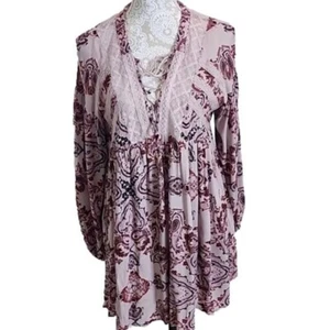 Coco + Jaimeson Dress Mini Boho Pink Paisley 3/4 Sleeve Women's Medium - Picture 1 of 6