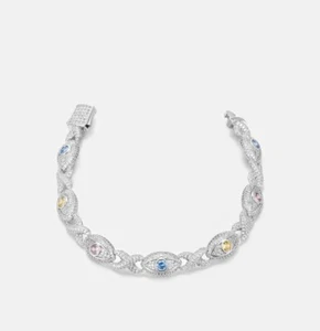 S925 MOISSANITE MULTI GEMSTONE EVIL EYE ETERNITY BRACELET - Picture 1 of 4