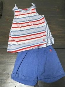Joules Girls Tank and Shorts Set Size 7-8 Blue Red Stripe Cotton Beach Boutique - Picture 1 of 6